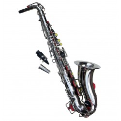 Saxofón Alto Eb Plateado de Alta Resistencia con Estuche Rígido de Diseño