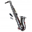 Heavy-Duty Silvered Eb Alto Saxophone with Designer Hardcase