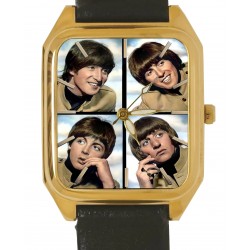 The Beatles, Classic Portrait Art Coleccionable Rectangular Solid Brass Tank Reloj de pulsera