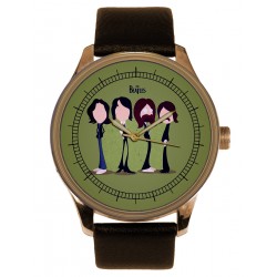 The Beatles, Beautiful Green & Gold Vintage Fab Four Caricature Art Collectible Solid Brass Watch
