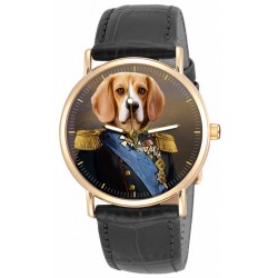 Vintage Beagle Dog Art British Hunting Scene Reloj de pulsera de latón sólido
