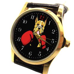 "Boxing" Boxer Classic Comic Art Dog Lover's Collectible Wrist Watch