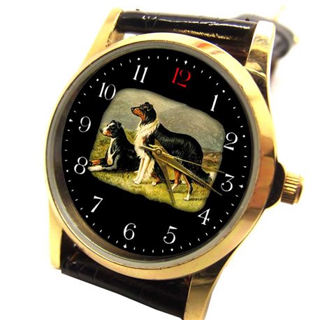 Collie Collies Classic Elegant Dog Lover's Collectible Wrist Watch. Fondo negro