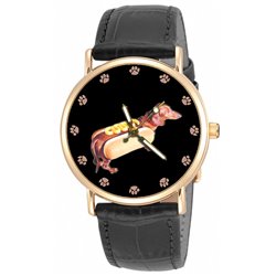 DACHSHUND, THE SAUSAGE DOG, AMUSING SOLID BRASS COLLECTIBLE UNISEX WRIST WATCH