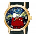 Snoopy v/s Van Gogh. "Starry Nights" Existential Symbolism 30 mm Women's Wrist Watch. Gold tone