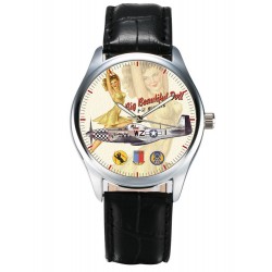 USAAF Mustang P-51 Fighter Rare WW-II Pinup Sexy Aviation Art 40 mm Wrist Watch
