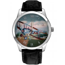 WW-I Sopwith Camel Raf Biplano Teal-Blue Art Coleccionable 40 mm Reloj de pulsera