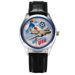 Classic Pinup USAAF B-17 Flying Fortress Rare WW-II Aviation Art Wrist Watch. Made in USA