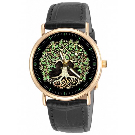 Beautiful Tree Of Life Irish Green Celtic Art Wrist Watch In Solid Brass Unisex superbrass
