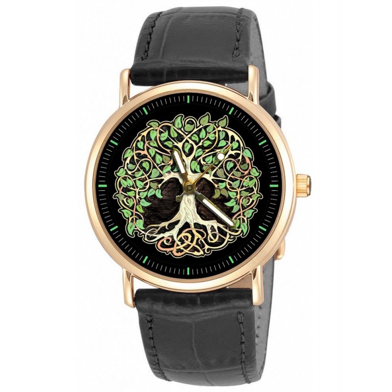 Beautiful Tree Of Life Irish Green Celtic Art Wrist Watch In Solid Brass Unisex superbrass