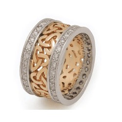 1,70 ct Celtic Pattern Wesselton Diamond Wedding Ring, 18k Yellow Gold