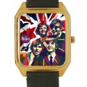 The Beatles, Classic Union Jack Psychedelic Art Rectangular Solid Brass Tank Wrist Watch