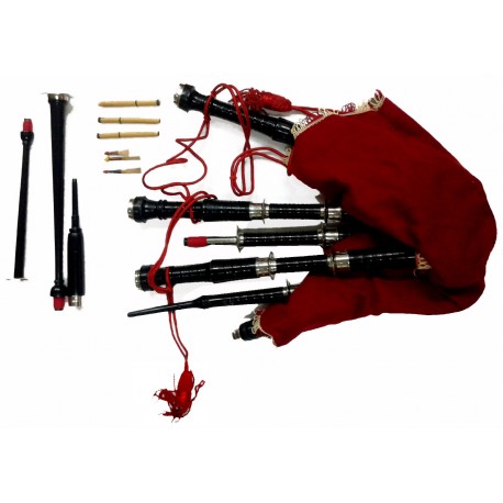 Highland Bagpipes, Crimson Red Velvet con accesorios de latón, Practice Chanter, DVD Tutor