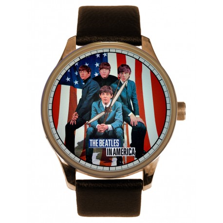 Gorgeous Beatles Sergeant Pepper Wrist Watch in Solid Brass. Titanium Finish Black Case