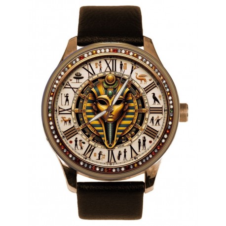 Ancient Egypt Portrait & Hieroglyphic Original Art Solid Brass Collectible Mens' Watch
