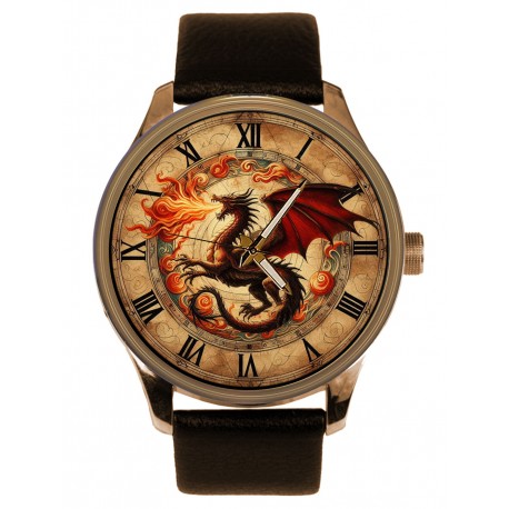 Golden Dragon Metallic Art Solid Brass Collectible Men's Fantasy Good Luck Watch
