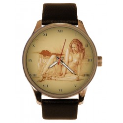 Vintage American Erotic Art "Pouty Lips" Reloj de pulsera coleccionable de latón macizo de 40 mm